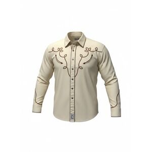 Vintage Panhandle Slim Mens Retro Western Shirt Brown Embroidery Diamond Snaps L